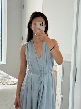 TOME COLLECTIVE Light blue side pleated maxi dress